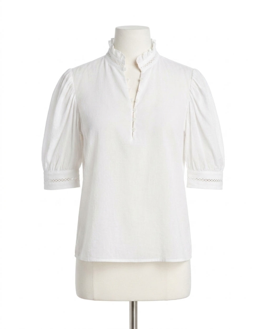 NEW FRAME ruffle collar top in white